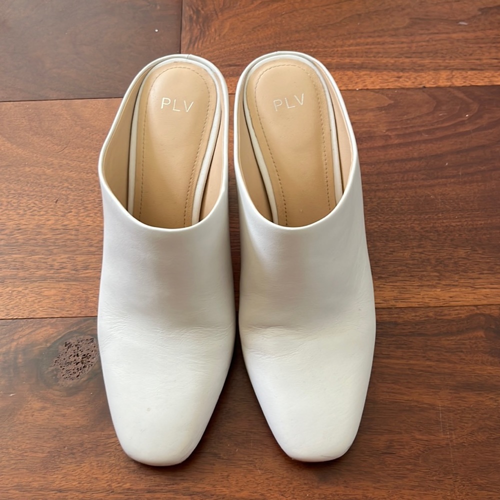 PLV white leather mules